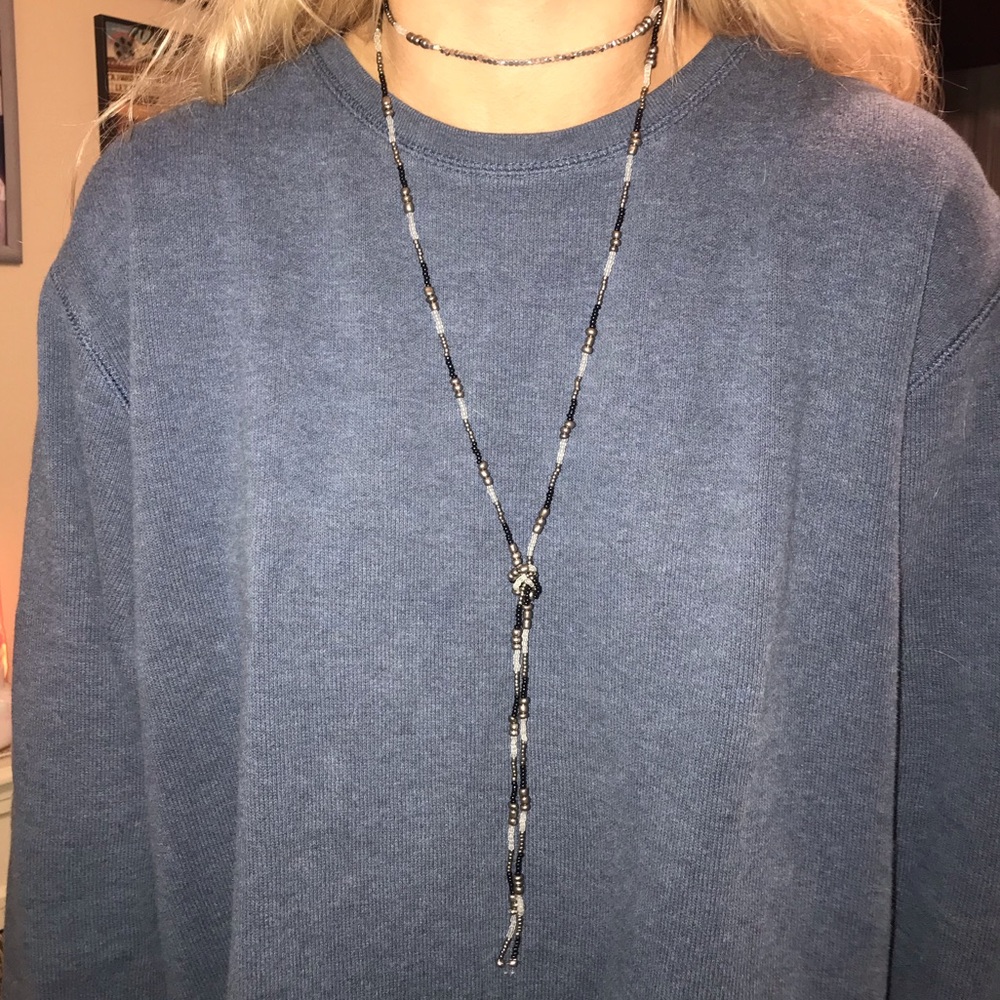 Black Glass Seed Bead Wrap Necklace